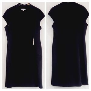 Calvin Klein Elegant Black Wrap Around Lined Career Cap Sleeve Dress Sz 14